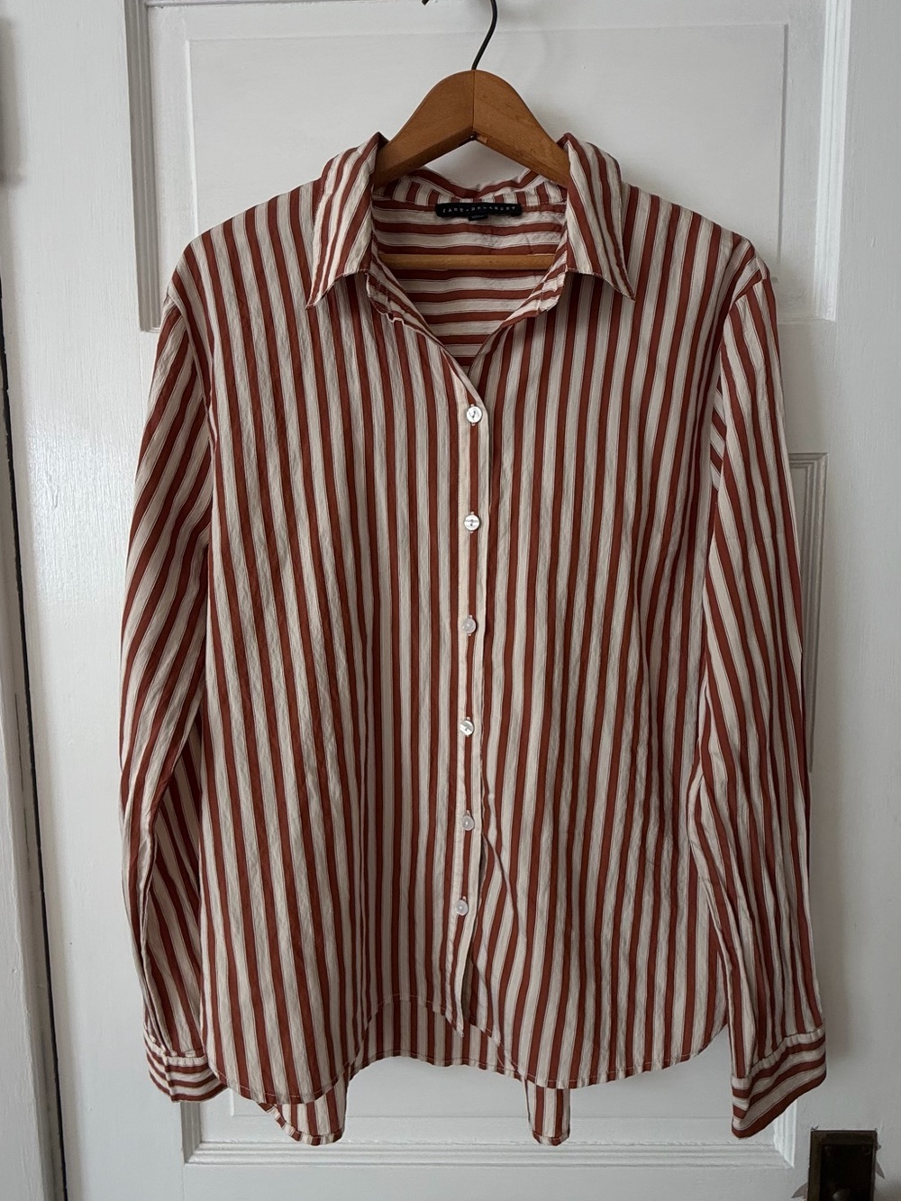 Jane Delancy Striped Button-Down Long Sleeve Shirt Top Size L Rayon Blend